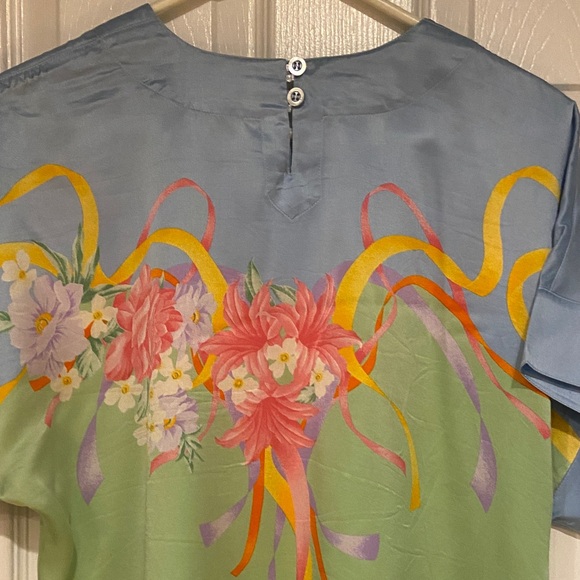 Vintage Escada Floral Silk Top with Ribbon Accents - Picture 10 of 10